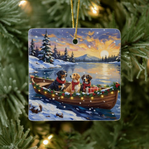 Ornamento De Cerâmica Cão Montanhês Suíço Grande Festa de Natal no Barco