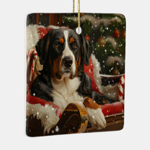 Ornamento De Cerâmica Cão Montanhês Suíço Grande Natal Festivo