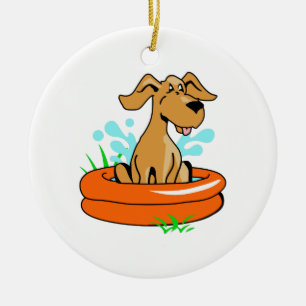 ORNAMENTO DE CERÂMICA CÃO NA PISCINA