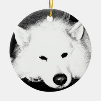 Ornamento De Cerâmica Cão peludo bonito do branco do Samoyed