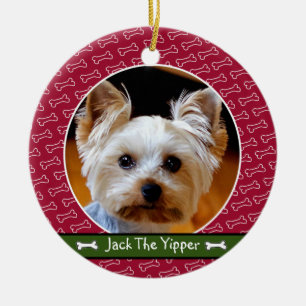 Ornamento De Cerâmica Cão Personalizado Cachorro Vermelho Verde Bonito