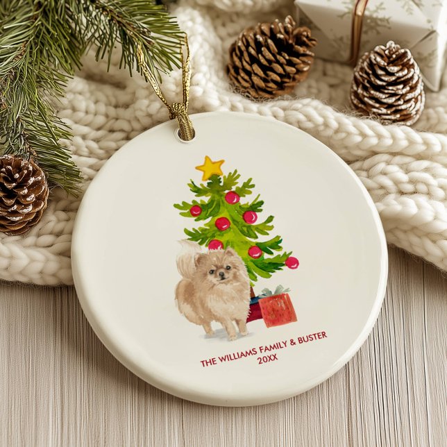 Ornamento De Cerâmica Cão Pomerano Personalizado Natal (Criador carregado)