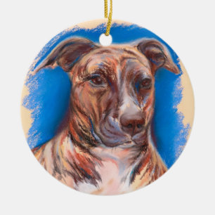 Ornamento De Cerâmica Cão rajado do pitbull