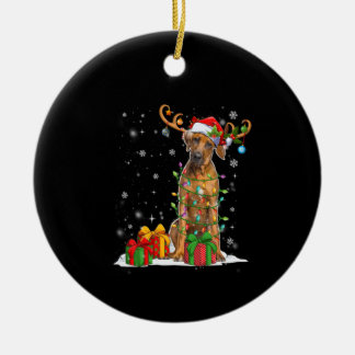 Ornamento De Cerâmica Cão Ridgeback das Luzes de Natal
