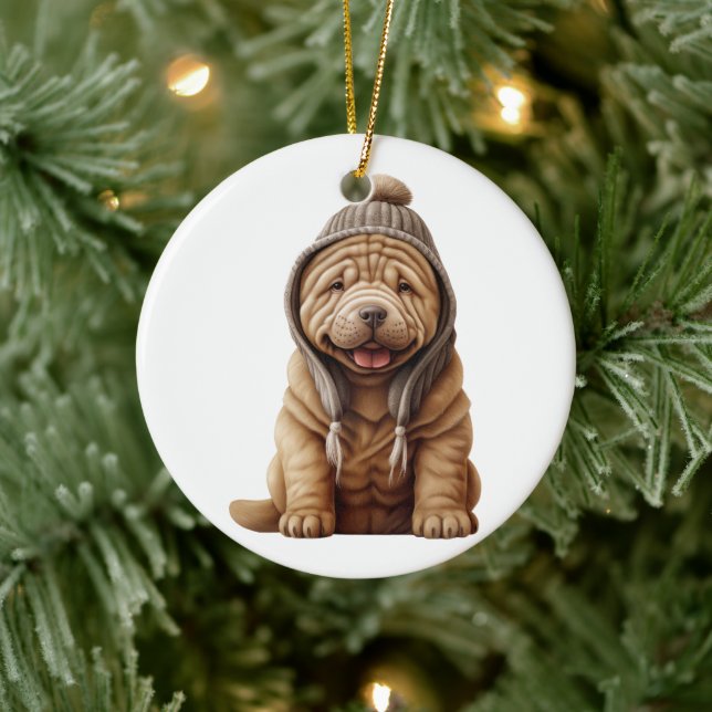 Ornamento De Cerâmica Cão Shar-Pei Personalizado (Árvore)