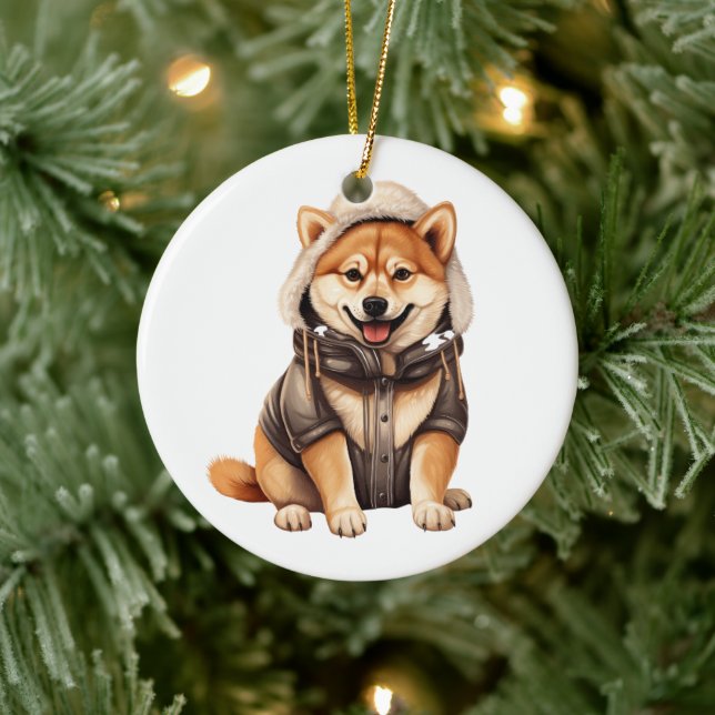 Ornamento De Cerâmica Cão Shiba Inu Personalizado (Árvore)