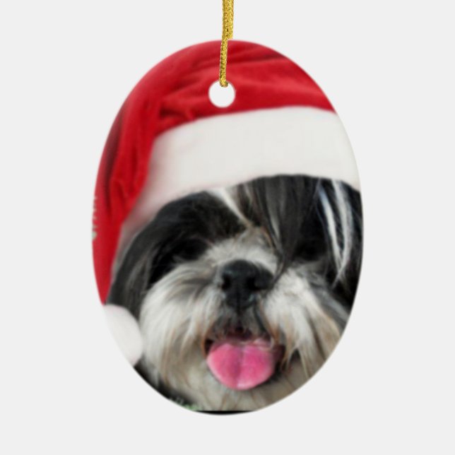 Ornamento De Cerâmica Cão Shih Tzu de Natal (Frente)