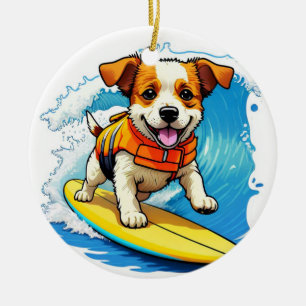 Ornamento De Cerâmica Cão surfador