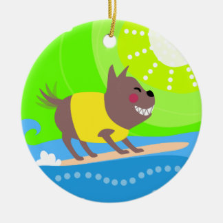 Ornamento De Cerâmica Cão surfando