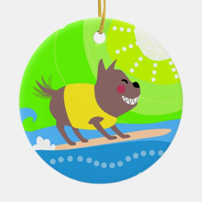 Ornamento De Cerâmica Cão surfando (Frente)