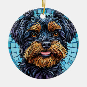 Ornamento De Cerâmica Cão Terrier Preto e Marrom