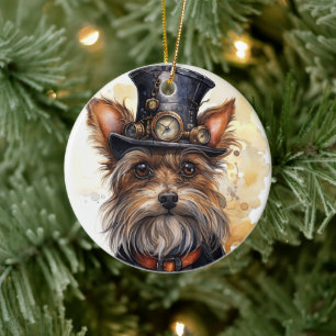 Ornamento De Cerâmica Cão Yorkshire Terrier Steampunk