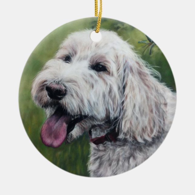 Ornamento De Cerâmica Cãozinho branco de Goldendoodle (Frente)