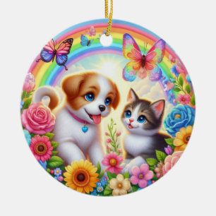 Ornamento De Cerâmica Cãozinho/cachimbo/arco-íris de gatinho