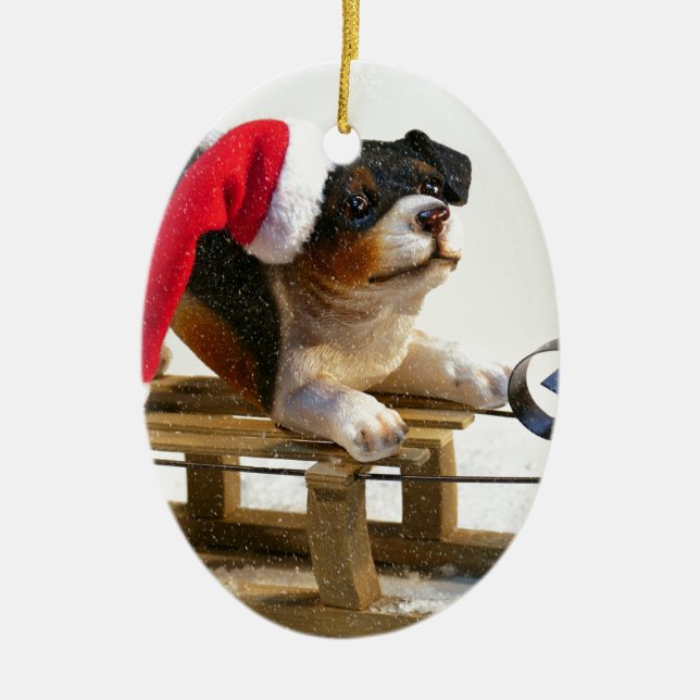 Ornamento De Cerâmica Cãozinho num Sled (Frente)