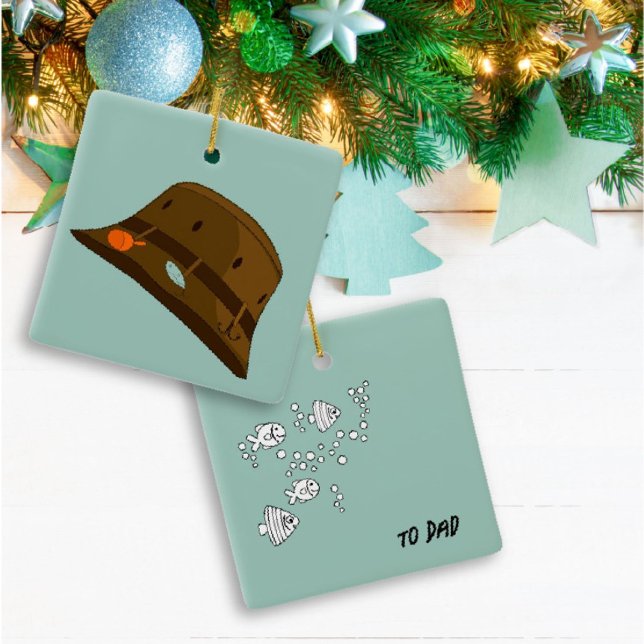 Ornamento De Cerâmica Capa de pesca legal e Peixe no verso (Criador carregado)