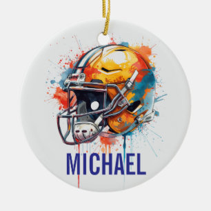 Ornamento De Cerâmica Capacete de Futebol Motivacional Inspirador Nome