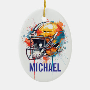 Ornamento De Cerâmica Capacete de Futebol Motivacional Inspirador Nome