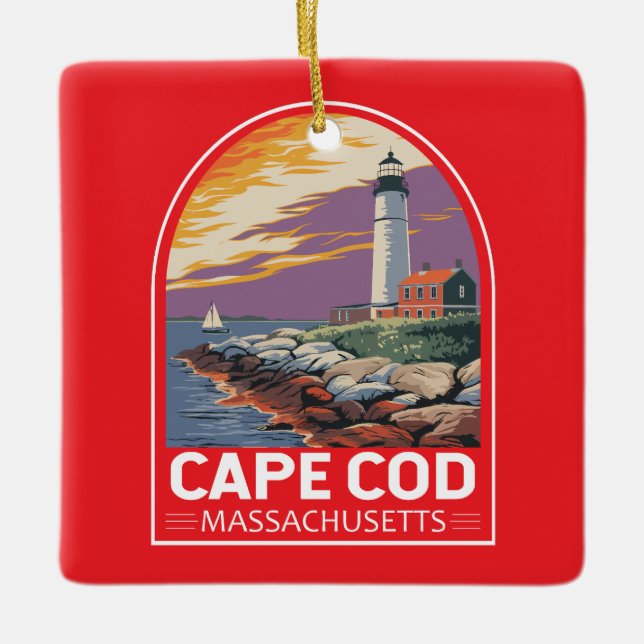 Ornamento De Cerâmica Cape Cod Massachusetts Emblema de Arte de Viagem (Frente)