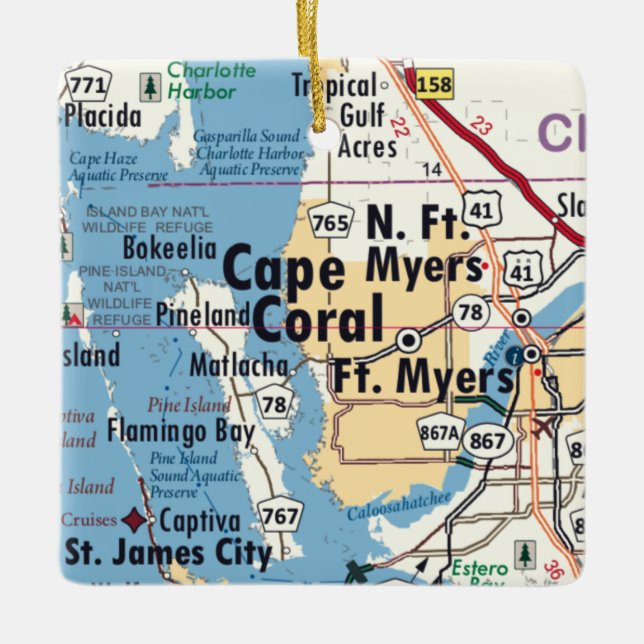 Ornamento De Cerâmica Cape Coral Florida Map (Frente)