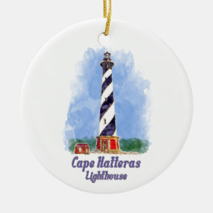 Ornamento De Cerâmica Cape Hatteras Lighthouse Watercolor North Carolina