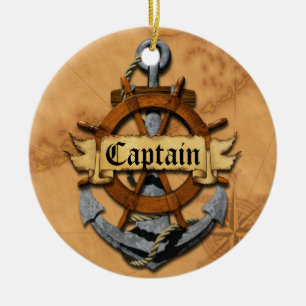 Ornamento De Cerâmica Capitão Âncora e roda