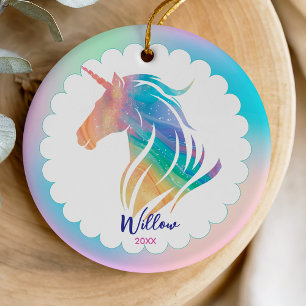 Ornamento De Cerâmica Caprichoso Presente de Unicórnio Feminino Arco-Íri