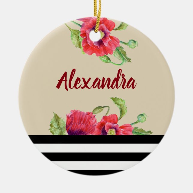 Ornamento De Cerâmica Cápsulas vermelhas de aquarelas Arte Floral Botâni (Frente)