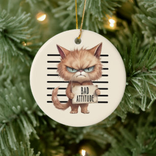 Ornamento De Cerâmica Captura de Gato Engraçado e Bonita