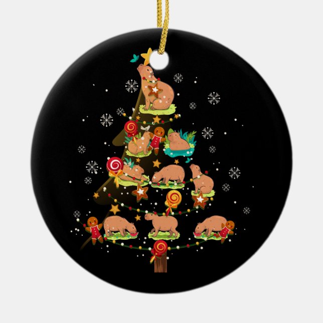 Ornamento De Cerâmica Capybara Christmas Tree — Zoo Feliz de Natal (Frente)