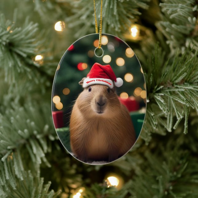 Ornamento De Cerâmica "Capybara Claus: Uma Maravilha Festiva Bokeh" (Árvore)