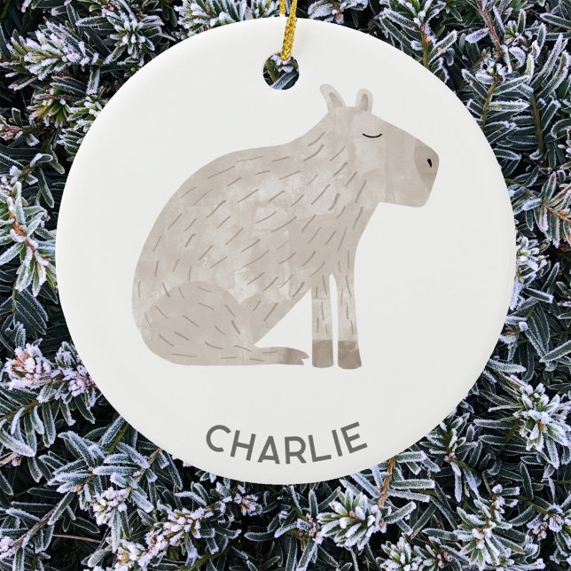 Ornamento De Cerâmica Capybara Fun Personalizada (Fun capybara personalized custom name Christmas ornament)