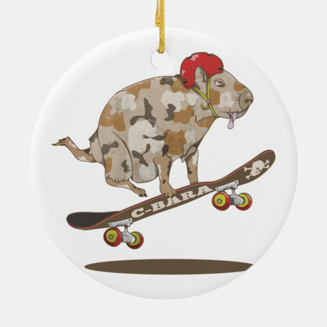Ornamento De Cerâmica Capybara Skateboard ollie (Traseira)
