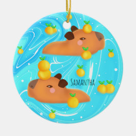 Ornamento De Cerâmica Capybaras Em Água Com Laranjas