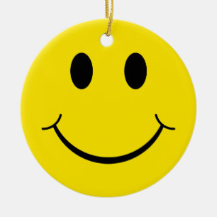 Ornamento De Cerâmica Cara Feliz Amarela Clássica dos Anos 70