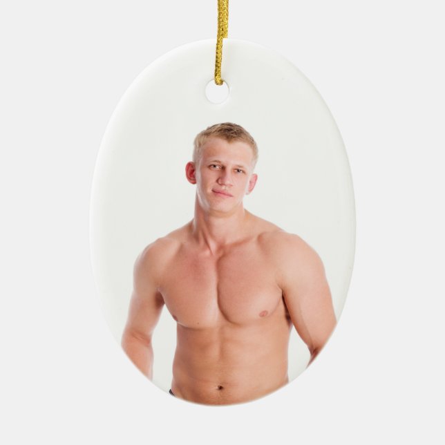 Ornamento De Cerâmica Cara sexy sem camisa Musculoso loiro (Frente)