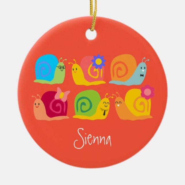 Ornamento De Cerâmica Caracóis felizes e caracóis (Frente)