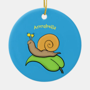 Ornamento De Cerâmica Caracol bonito e feliz numa ilustração de desenh
