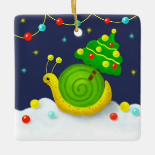 Ornamento De Cerâmica Caracol com Árvore de Natal