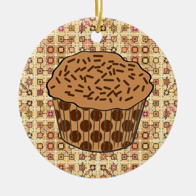Ornamento De Cerâmica Caramel Frosted Cupcake with Sprinkles (Frente)