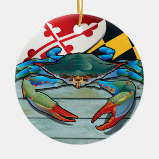 Ornamento De Cerâmica Caranguejo azul litoral de Maryland com bandeira