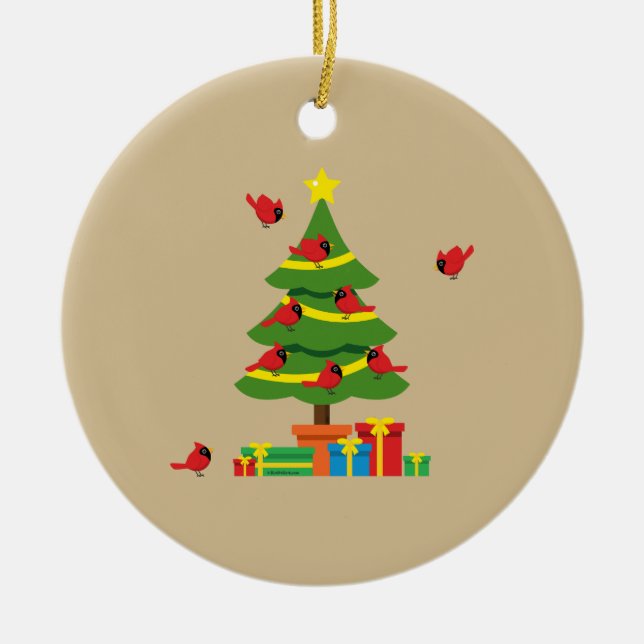 Ornamento De Cerâmica Cardeais Vermelhos - Merrier Natal Passado Junto (Frente)