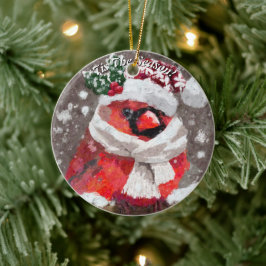 Ornamento De Cerâmica Cardeal Bird Scarf Hat Snow Christmas Seasonal