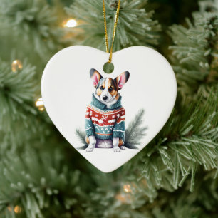 Ornamento De Cerâmica Cardigan Welsh Corgi com Suéter de Natal Divertido