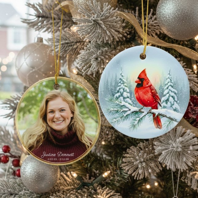 Ornamento De Cerâmica Cardinal Photo Memorial Custom Christmas in Heaven (Cardinal Christmas Ornament, Personalized Picture Gift)
