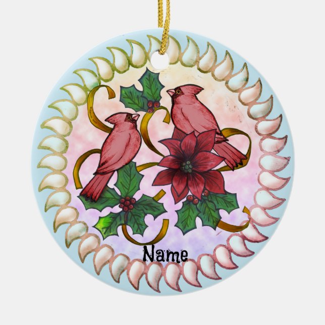 Ornamento De Cerâmica Cardinal Ribbons ornament (Frente)