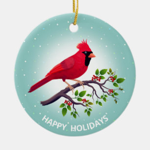 Ornamento De Cerâmica Cardinal Vermelho do Natal em Azul Turquesa