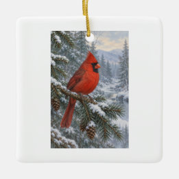 Ornamento De Cerâmica Cardinal Vermelho Personalizado Natal Nome e Ano