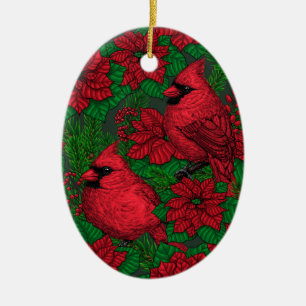 Ornamento De Cerâmica Cardinas e poinsetos para o Natal
