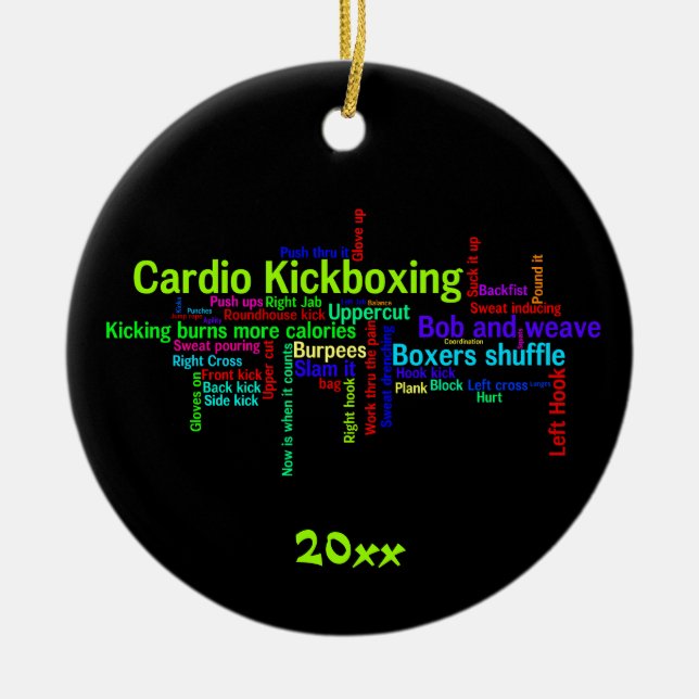 Ornamento De Cerâmica Cardio- nuvem da palavra de Kickboxing (Frente)